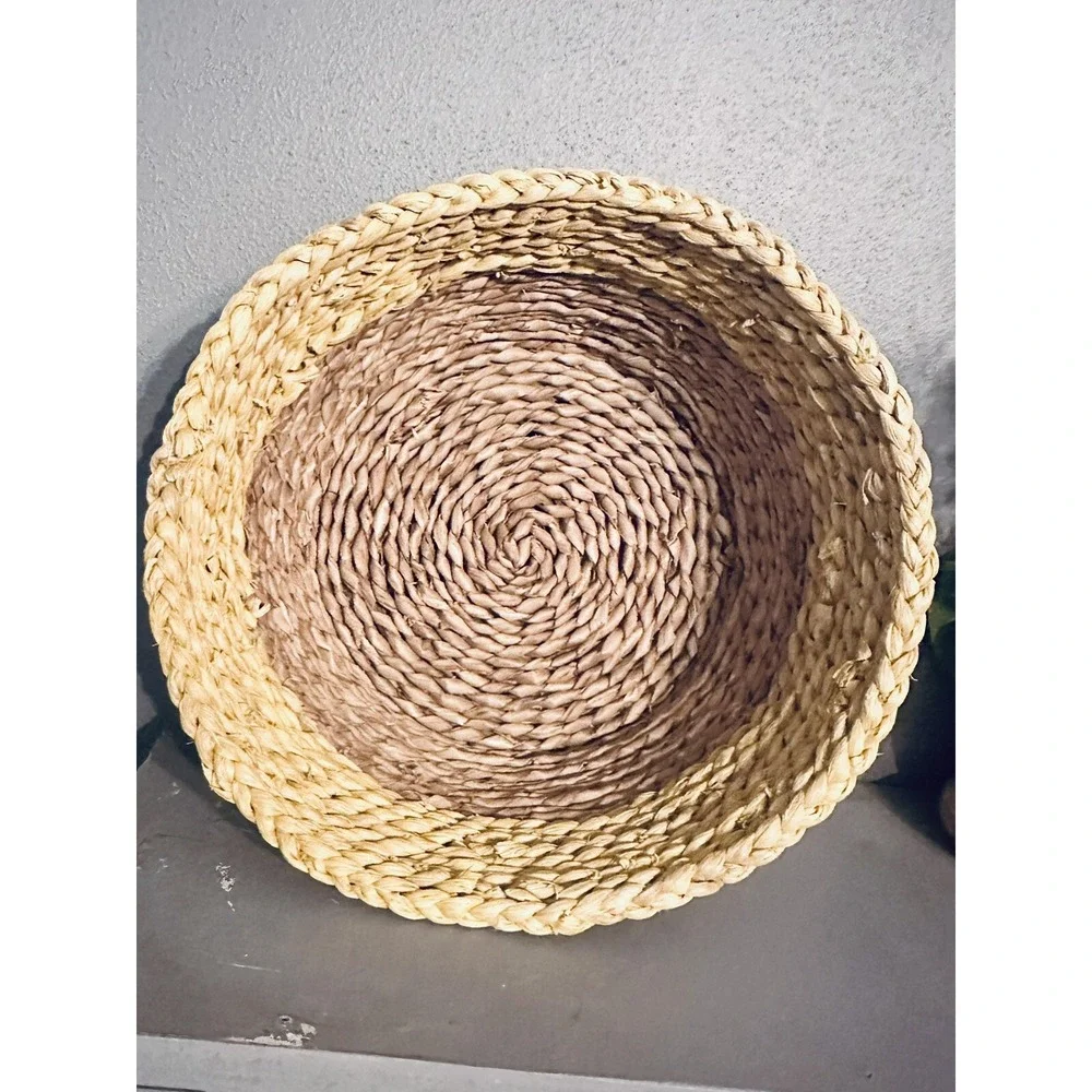 Two Tone Woven Seagrass Basket Round Braided Storage Boho Home Decor 12 Inch‎